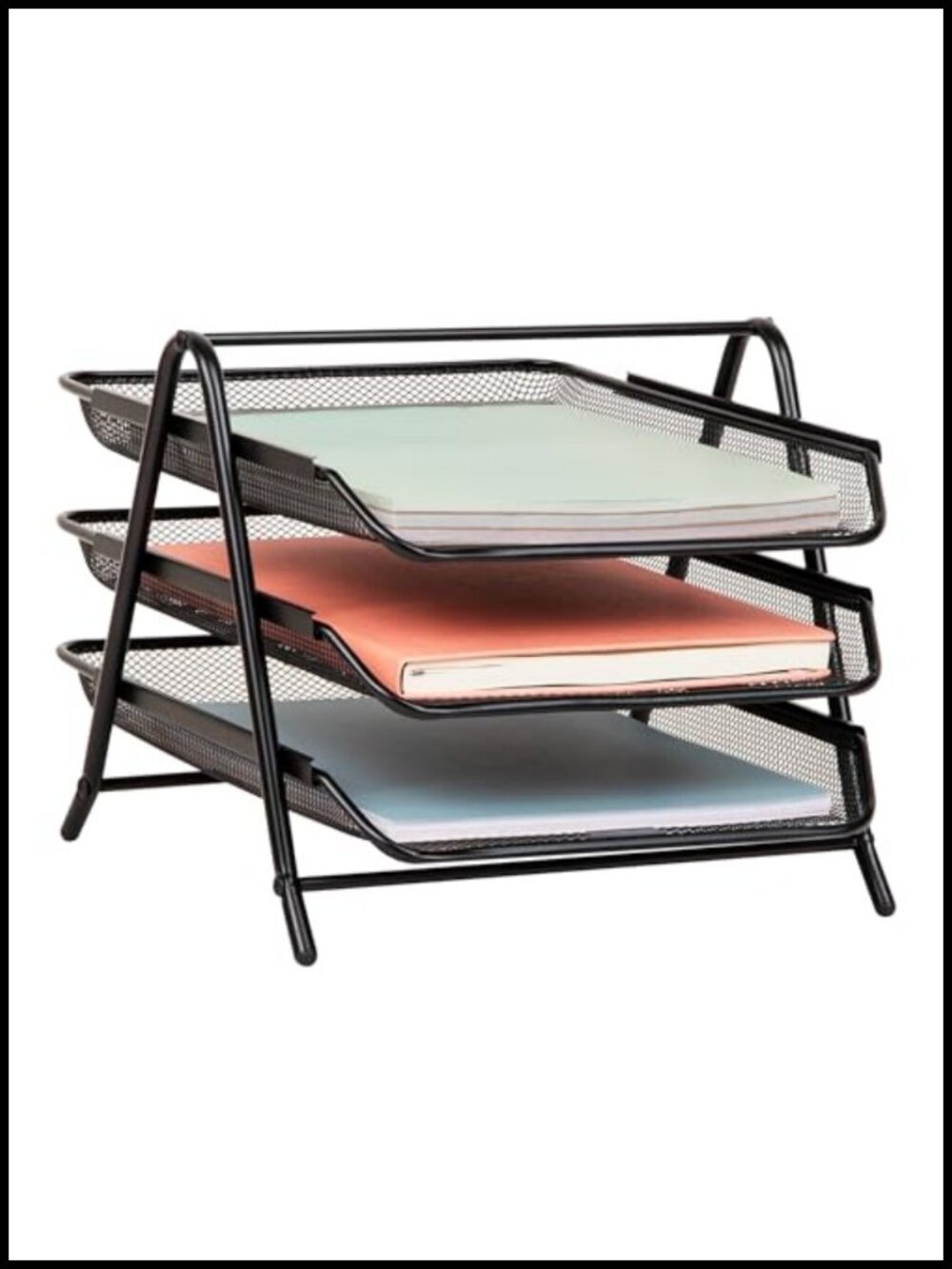 3-Tier Metal Mesh Paper Tray Desktop File Organizer with Handle